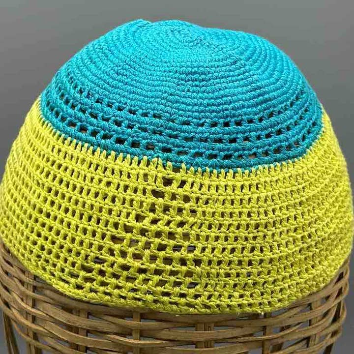 The Niger Bend - Vente Chapeau cloche – unisexe - Chapeau kufi africain bicolore 100% coton crocheté pour homme