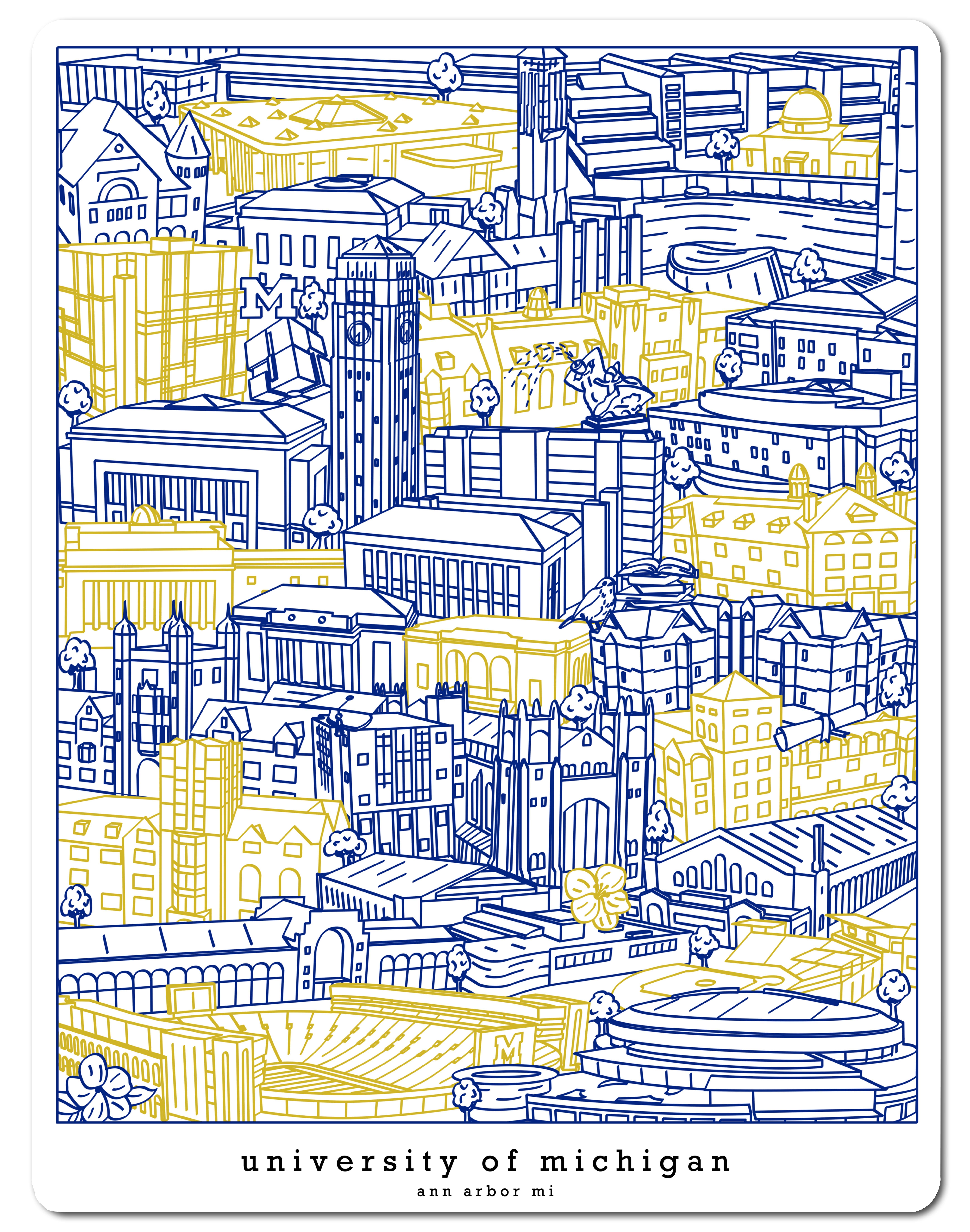 Townsville Art - Wholesale Sticker - University of Michigan Campus Artwork Sticker or Magnet0