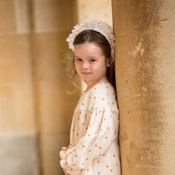 Sunflower Design Muslin Fabric Handmade Dress for wholesale by Tilian Kids