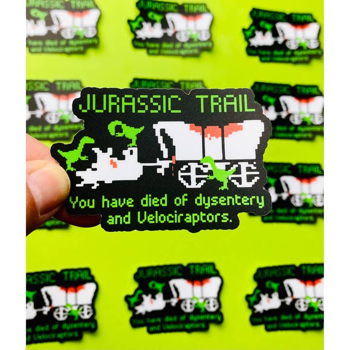 Jurassic Oregon Trail Sticker Eighties Sticker 1980s Sticker for wholesale by Otto's Grotto