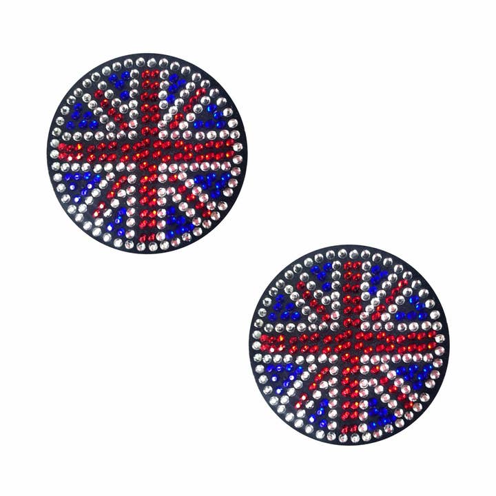 Blue Red YEAH BABY! Black Union Jack Crystal Reusable Silicone Nipple Cover Pasties for wholesale on Faire0