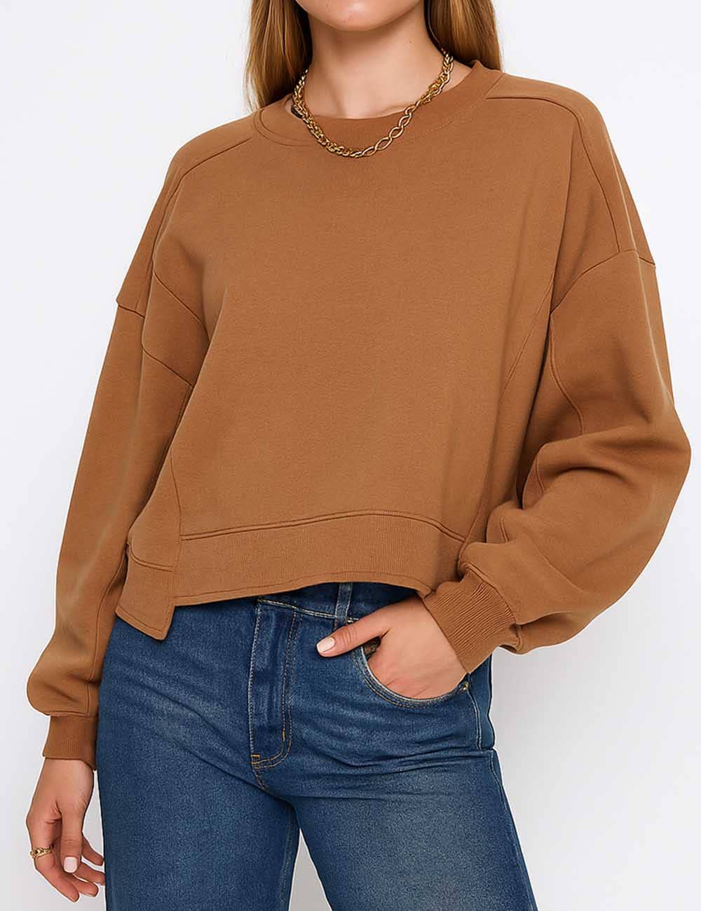 Sweetkama - Wholesale Sweatshirt - Women's - Ladies Solid Color Cropped Pullover SKT52313