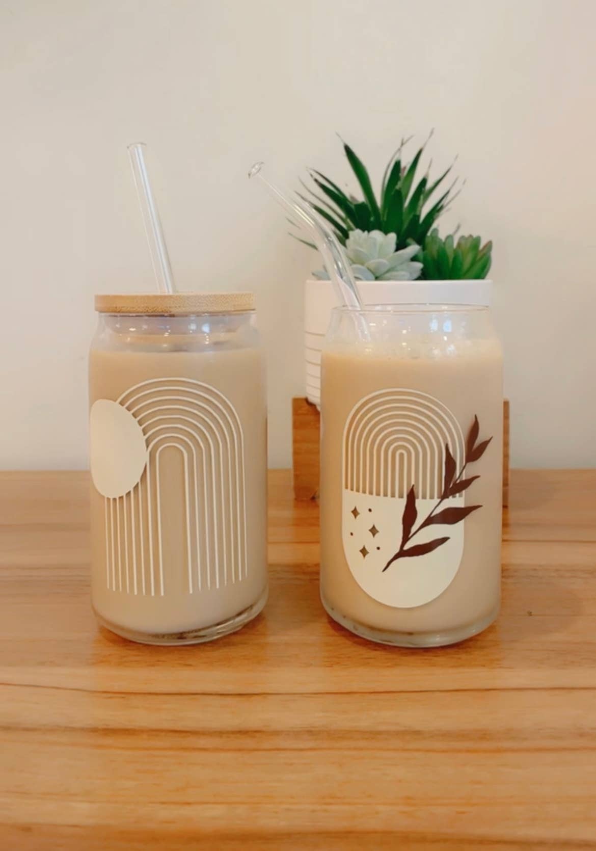 Pink pretty designs - Vente Verre/tasse - Canette en verre à bière arc-en-ciel, Boho, café glacé, verre à soda4