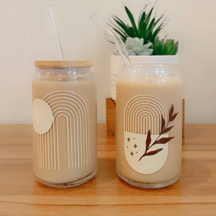 Pink pretty designs – Großhandel Trinkglas/Tasse – Regenbogen-Bierglas-Dose, Boho, Eiskaffee, Natronglas4