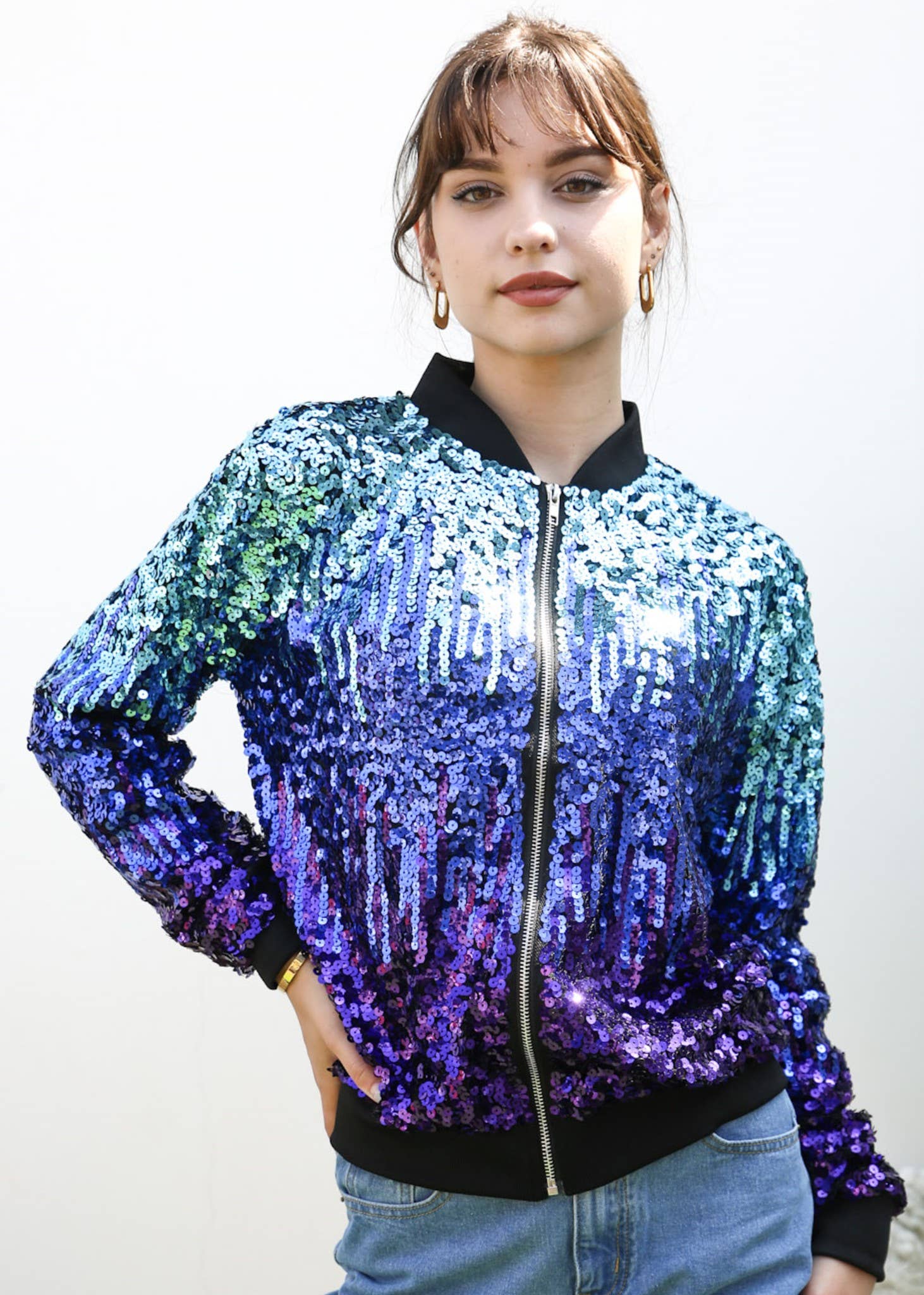 Anna Kaci Wholesale - Wholesale Varsity/Baseball Jacket - Women's - Striped Metallic Sequin Varsity Jacket45