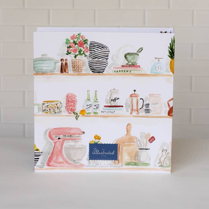 The Illustrated Life - Wholesale Recipe Card - Kitchen Shelves 3-Ring Recipe Binder in Multi