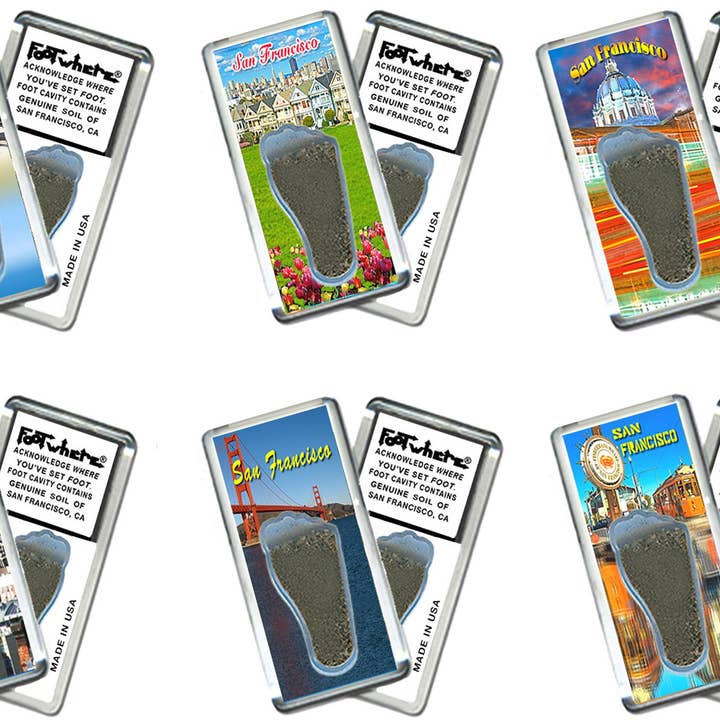 San Francisco FootWhere® Souvenir Magnet. 72 pieces/ 6 assorted styles. for wholesale by FootWhere- USA Group, Inc.