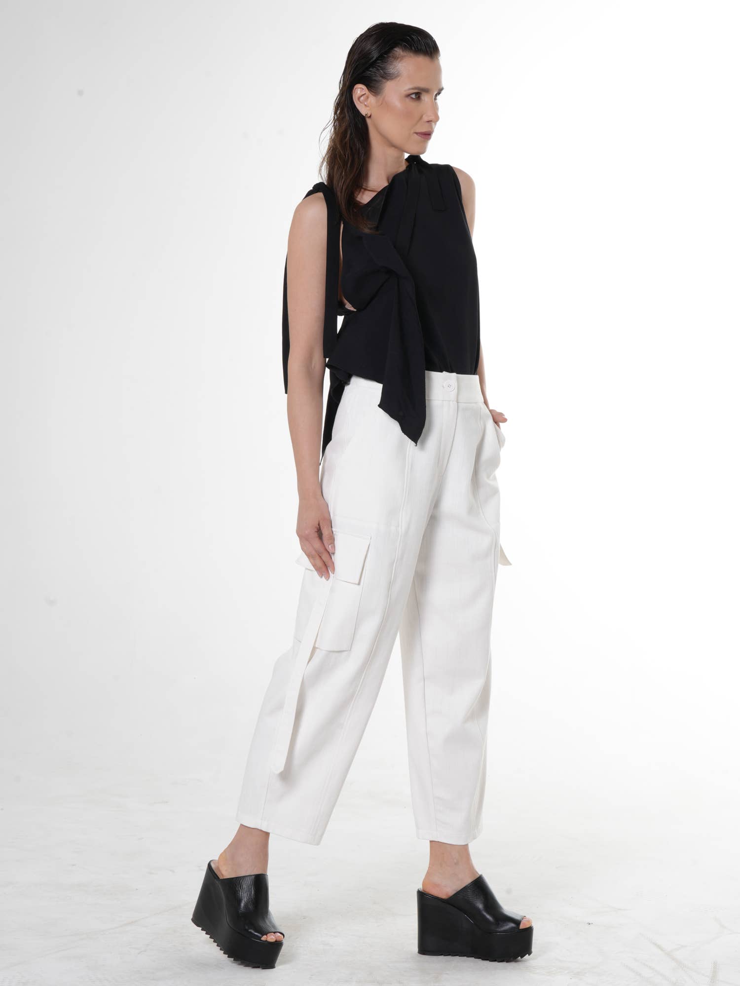 Metamorphoza - Wholesale Pants - Women's - Denim Cargo Pants In White 5