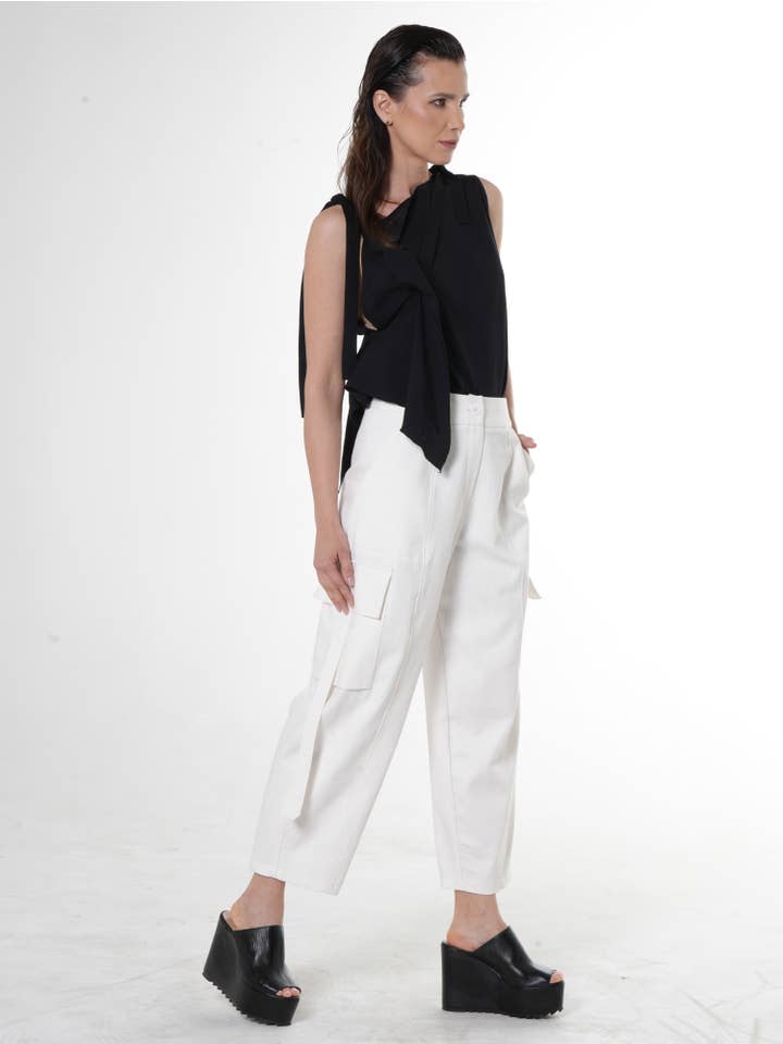 Metamorphoza - Wholesale Pants - Women's - Denim Cargo Pants In White 5