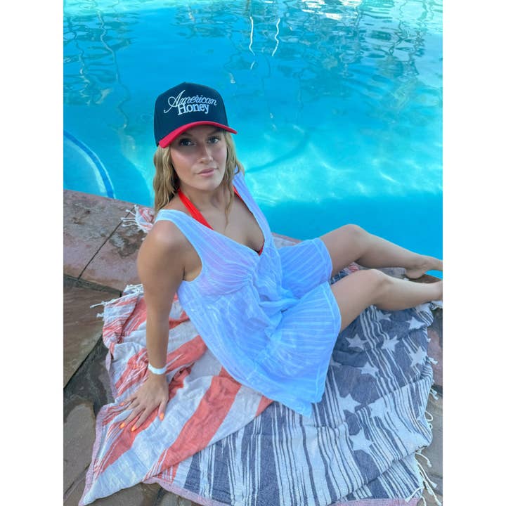 Rouge/Marine Casquette Trucker Brodée American Honey C.C Puff TCM0019 en vente sur Faire1