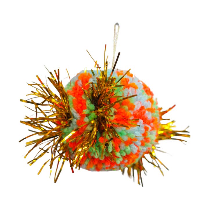 Handmade Tinsel Pom Pom Bauble Decoration - Christmas for wholesale by Fat Pom Poms