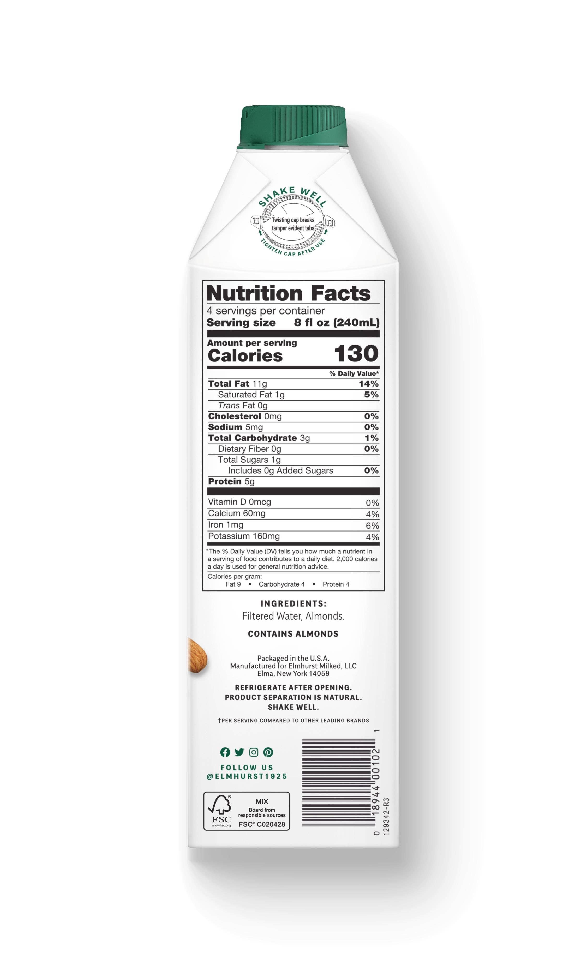 Elmhurst 1925 - Wholesale Non-Dairy Milk - Unsweetened Almond Milk, 32oz [6-Pack]2