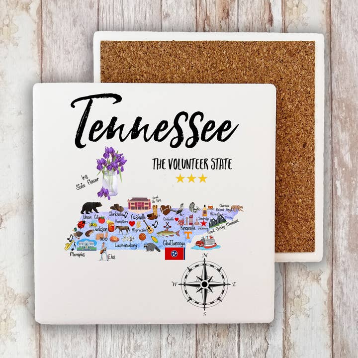 Tennessee State Map Souvenir Stone Coaster for wholesale by Avery Lane Gifts