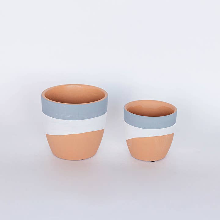 Pots de fleurs en terre cuite tricolores, ensemble de 2 pour la vente par Forpost Trade Inc