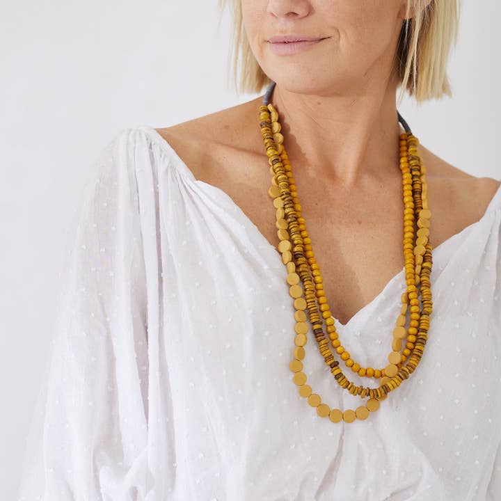 Nakoa The Label - Wholesale Beaded/pearl necklace - Timber Bead Necklace - Kapalua - Mustard