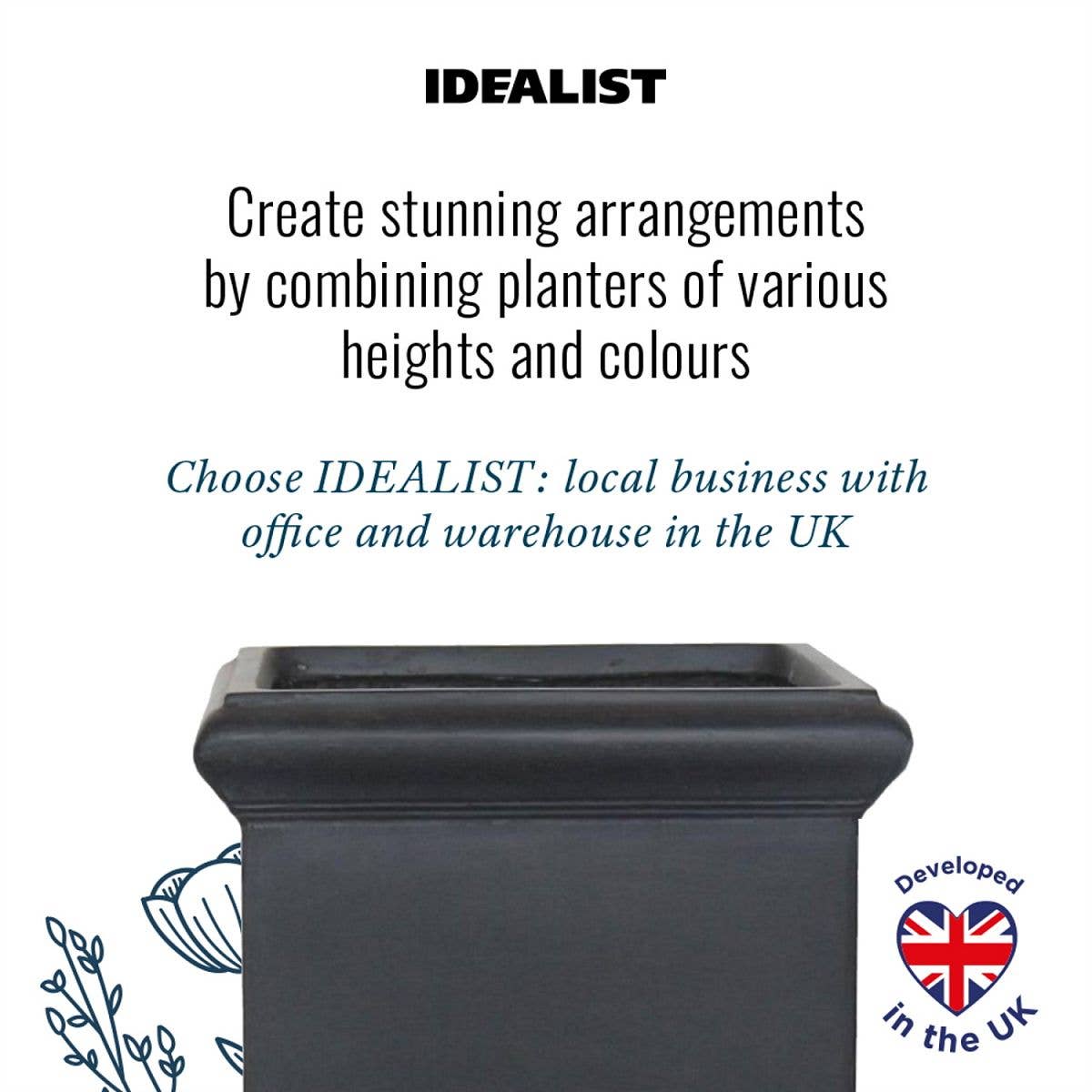 Idealist Lite Fibrestone Planters – Engroshandel Plantekasse – Idealist victoriansk firkantet udendørs plantekasse i let fiberklinker sten5