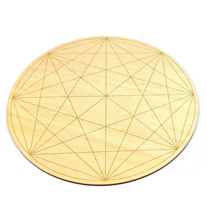 Shamans Crystal - Wholesale Crystal Grid - Crystal Grid Plates Round In Wood, 20cm Wide, Flower of Life20