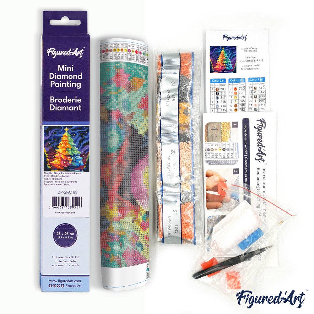 Figured'Art - Wholesale DIY craft kit - Mini Diamond Painting 25x25cm - Colourful Christmas Tree3