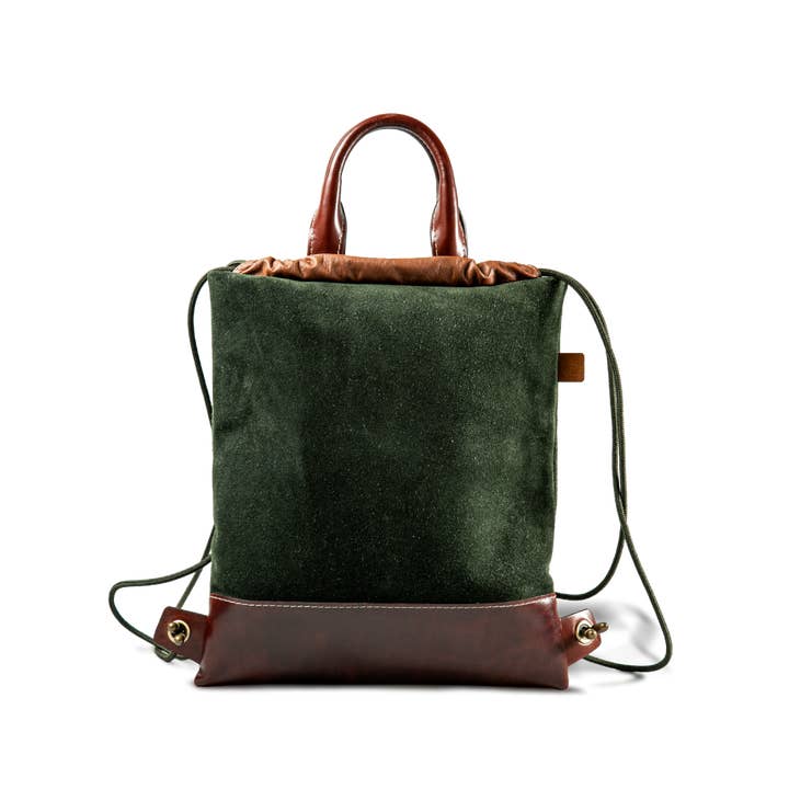 Alejandra Collective - Wholesale Backpack - Unisex - Blumarino Men’s Gym Leather Bag Green & Tan 2-in-1 Unisex Ba2