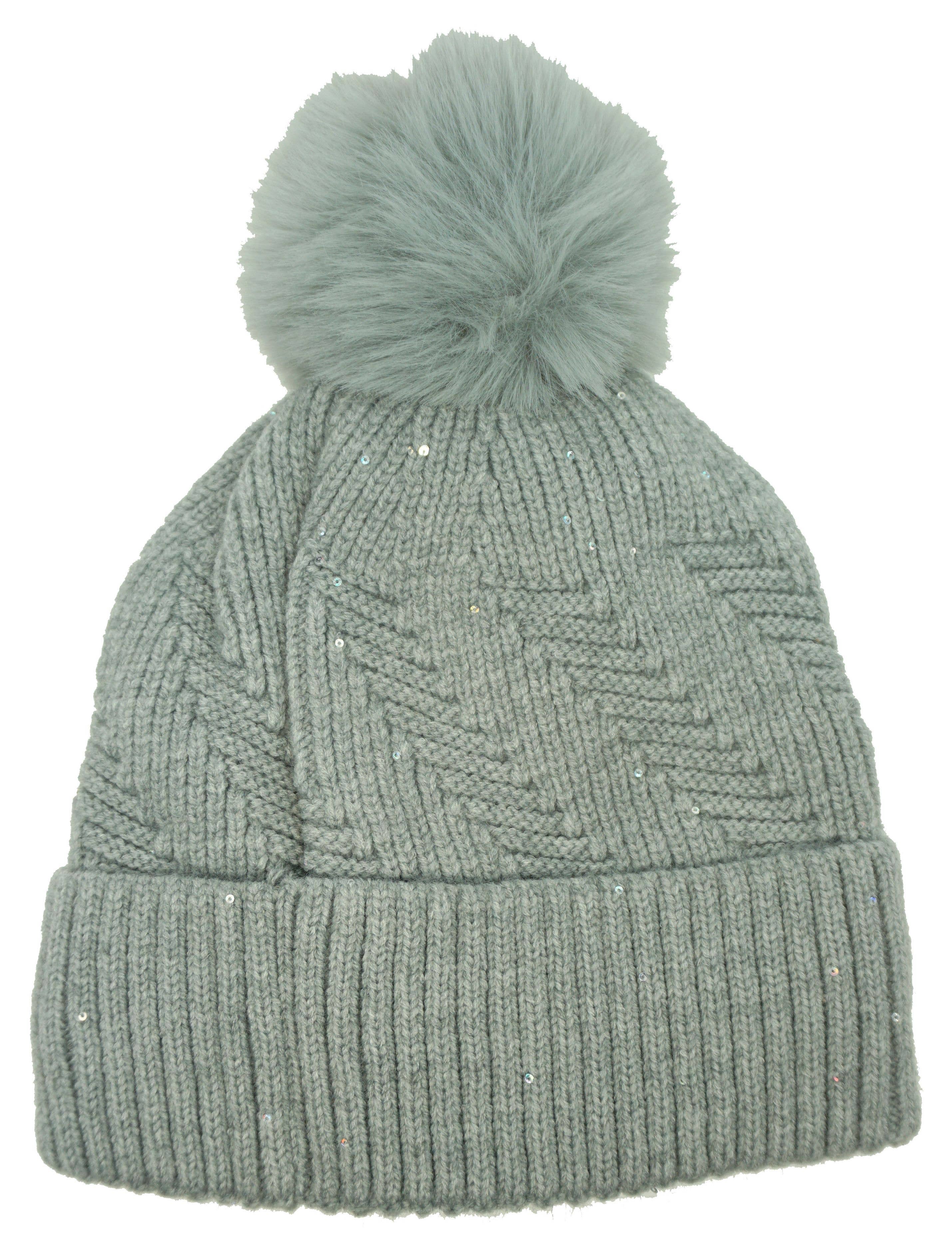 Anais - Wholesale Beanie - Women's - Plain micro sequin hat with pompom YM09253