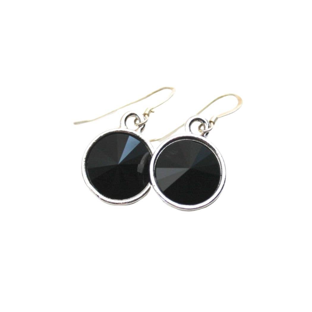 SS TEARDROP MIRROR JET CRYSTAL EAR Hoop Earrings