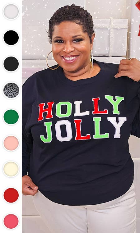 Sugar Stitch - Wholesale T-Shirt - Women's - Soft Chenille Holly Jolly Graphic Long Sleeve T-Shirt3