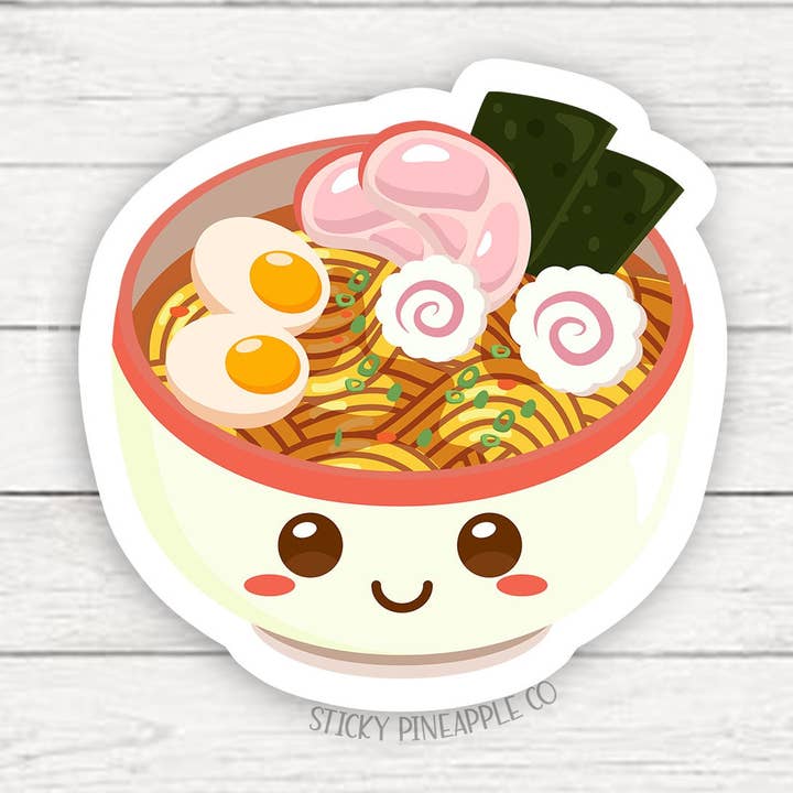 Adhesivo de ramen kawaii con forma de tazón blanco | Pegatina mate | Pegatina kawaii | Adhesivo resistente a la intemperie | Para tu portátil, botella de agua y más para venta al por mayor de Sticky Pineapple Co