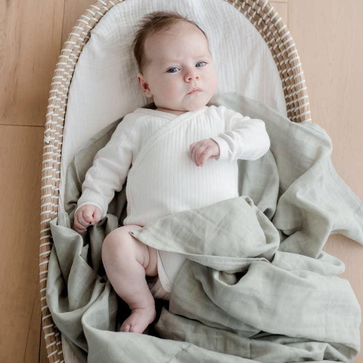 Zoe Sage - Wholesale Swaddle - Baby - Organic Cotton Muslin Swaddle Wrap 120cm | Sage Green