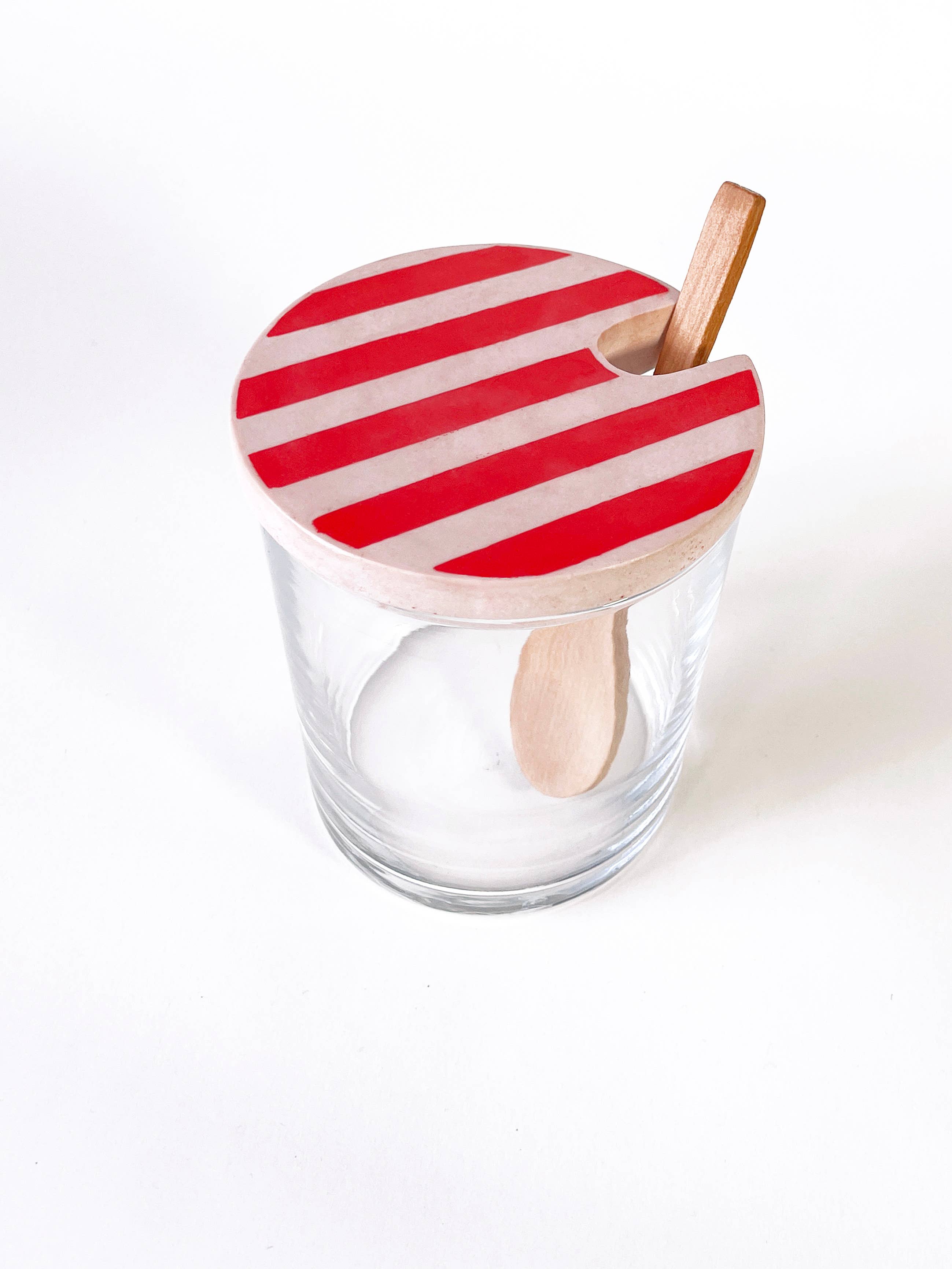 Casa Mescla - Wholesale Jar - Glass Sugar Pot with Stripe Lid & Wooden Spoon9