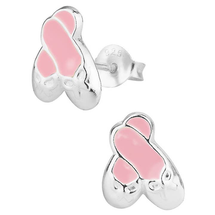 Orecchini a bottone in argento sterling con ballerine rosa per la vendita all'ingrosso da parte di Penny & Piper