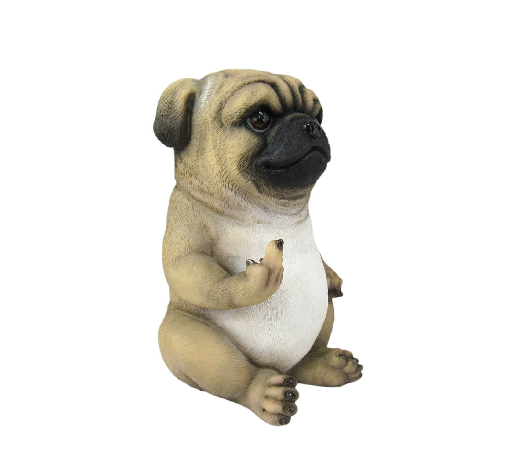 Zeckos - Vente Décorations de table - Statue de bouledogue Pug Life avec geste provocateur au doigt d'honneur1