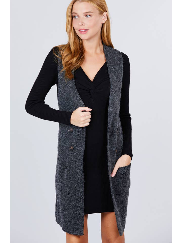 42POPS - Wholesale Outerwear Vest - Women's - ,_.._ SI-15549 Notched Collar With Side Pocket Long Sweater22