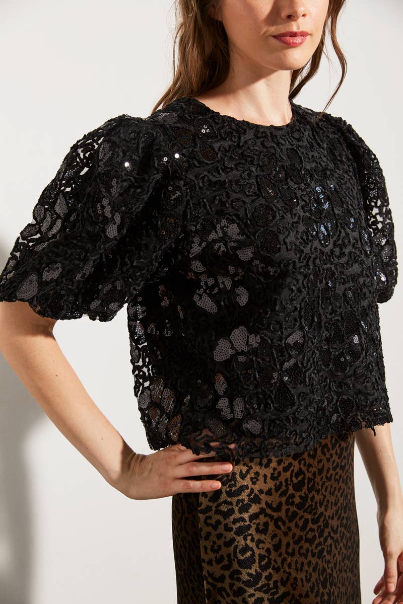 ELLI WHITE – Engroshandel Bluse - Dame – Top med præget mønster og pailletter3