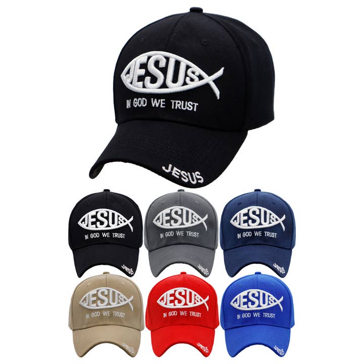Cap Zone - Wholesale Baseball Cap - Unisex - Jesus Fish In God We Trust Acrylic Baseball Cap