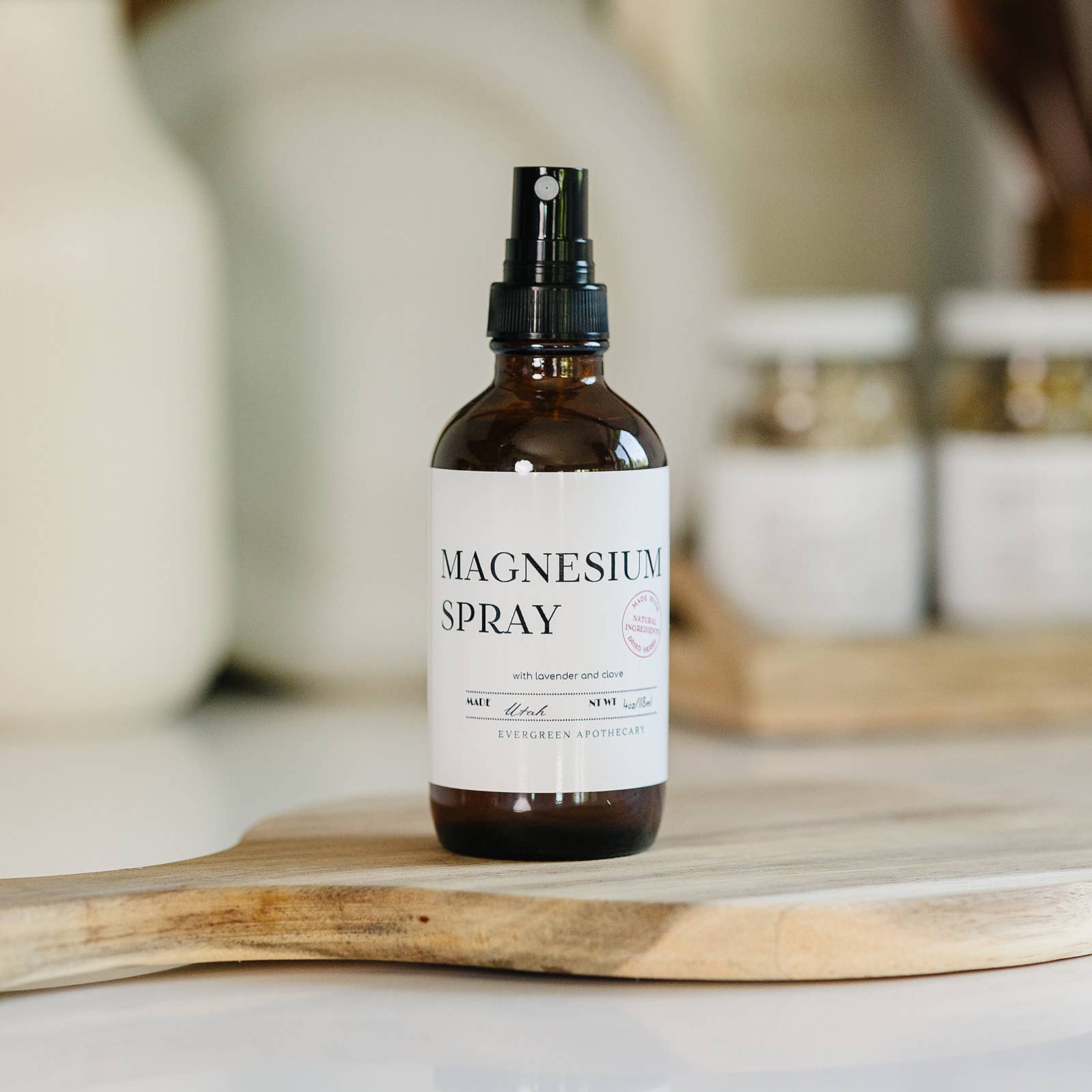 Evergreen Apothecary - Wholesale Pain Relief Spray/Cream - Magnesium Spray, 4oz, Glass Jar4