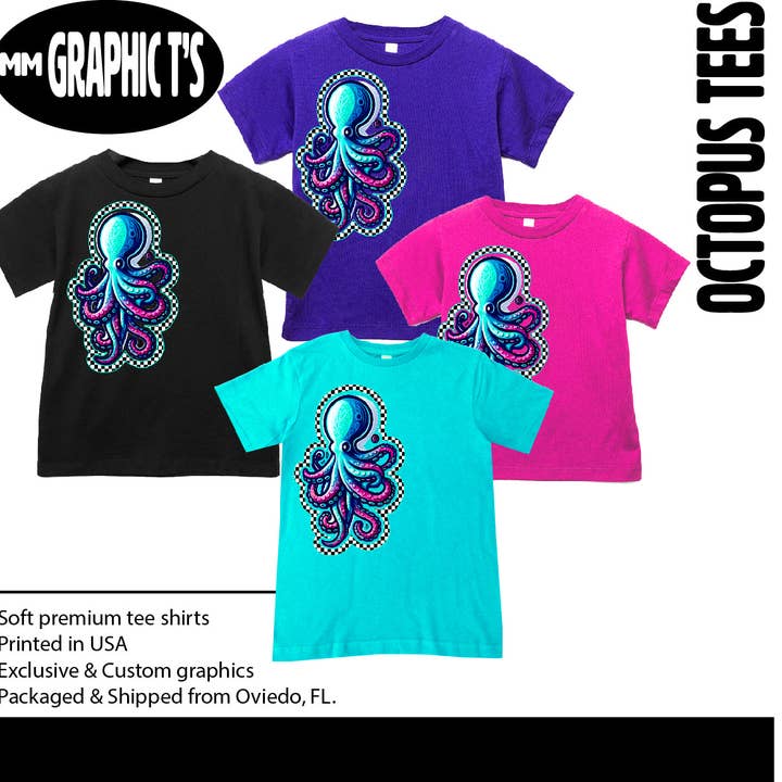 Octopus Checks Tee, (Multiple Options) for wholesale by Micro Me