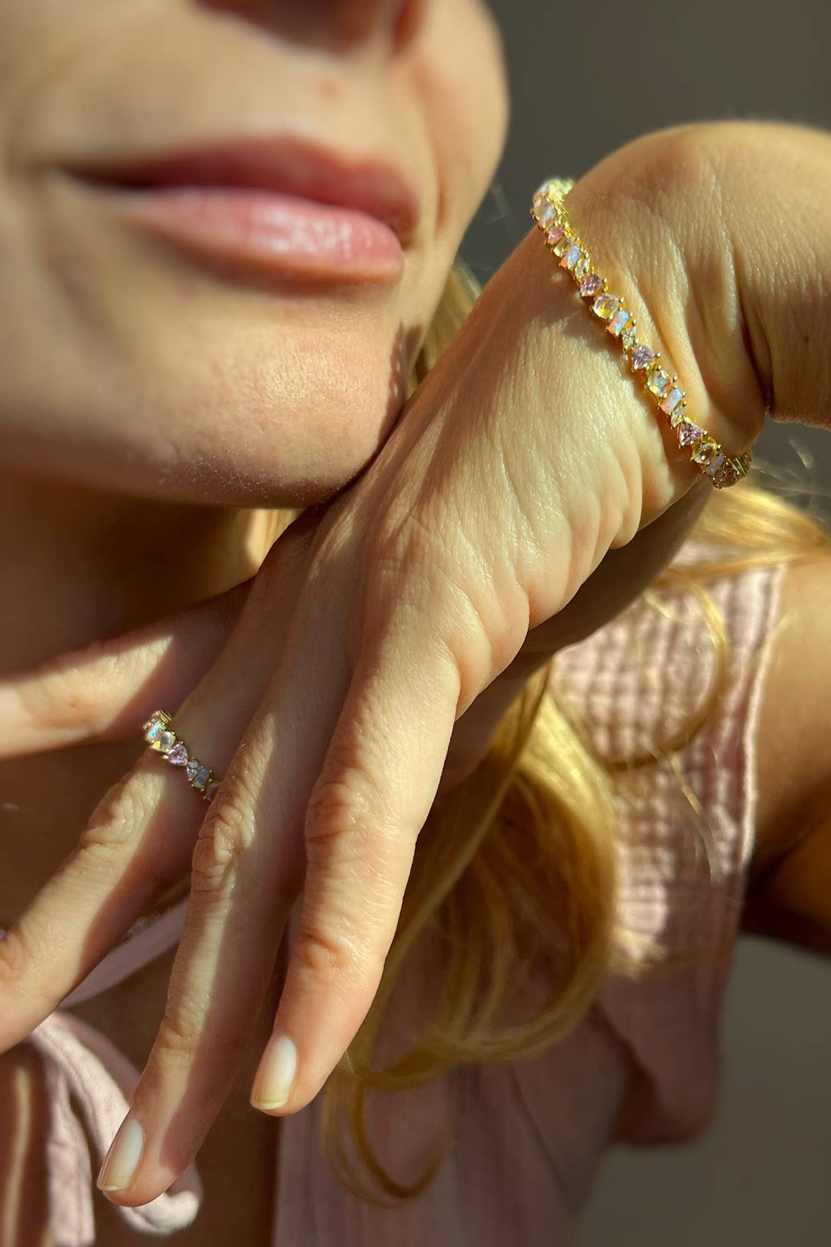 Native Gem - Vente Bracelets maillon et chaîne - Bracelet Vienna - Opale rose + or vermeil 14 carats6