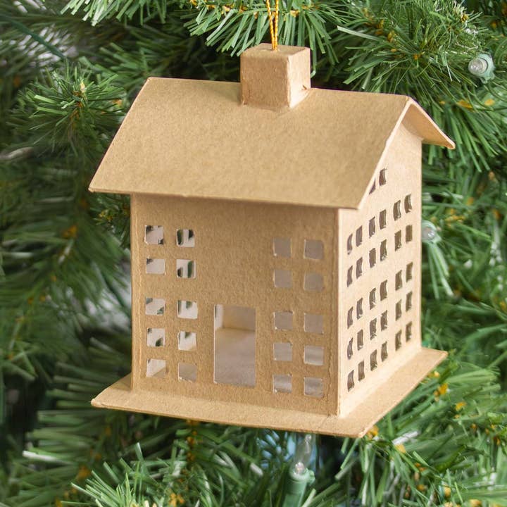 Factory Direct Craft - Venta al por mayor Adornos - Adorno de Casa de Papel Maché Prefabricada 10,5 cm x 10 cm x 12,7 cm