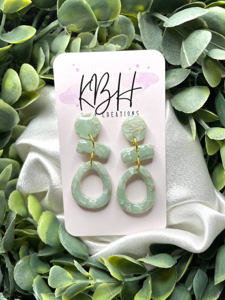 Green Marble Boho Dangle Clay Earrings for wholesale by KBH CREATIONS