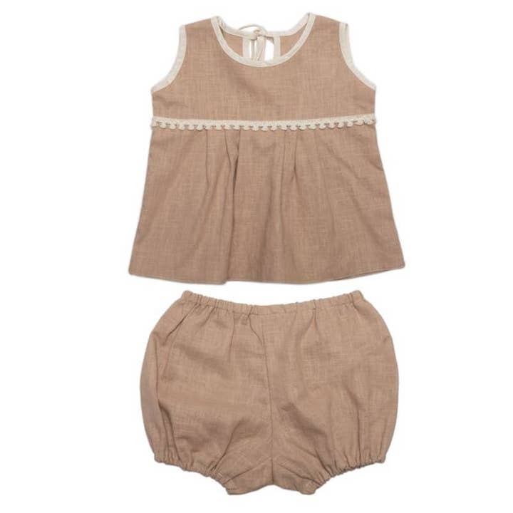 Blouse and shorts made of organic linen BOHO LEO Powder M for wholesale by Hi Little One