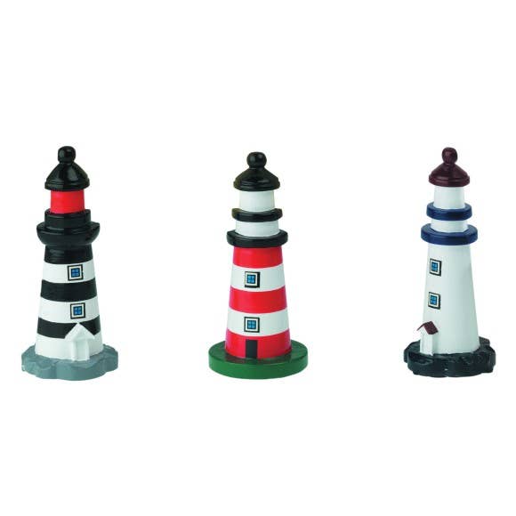 Wooden Lighthouse, 10cm, 3 Assorted for wholesale by Nauticalia