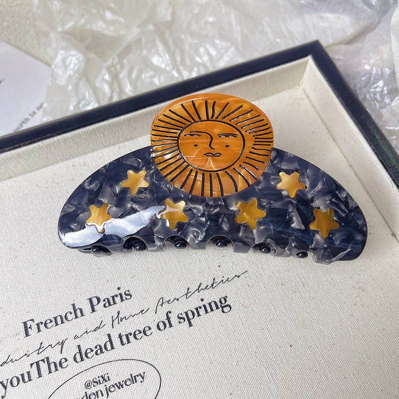 WEST AUSSIE SUPPLIES – Engroshandel Hårspænde - Dame – Hårklemme i acetat med sol- og månemotiv1