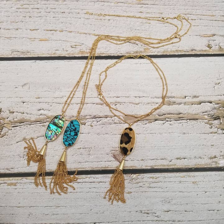 Treasure Wholesale - Wholesale Pendant/Charm Necklace - Handmade Leopard Abalone Shell Tassel Necklace4
