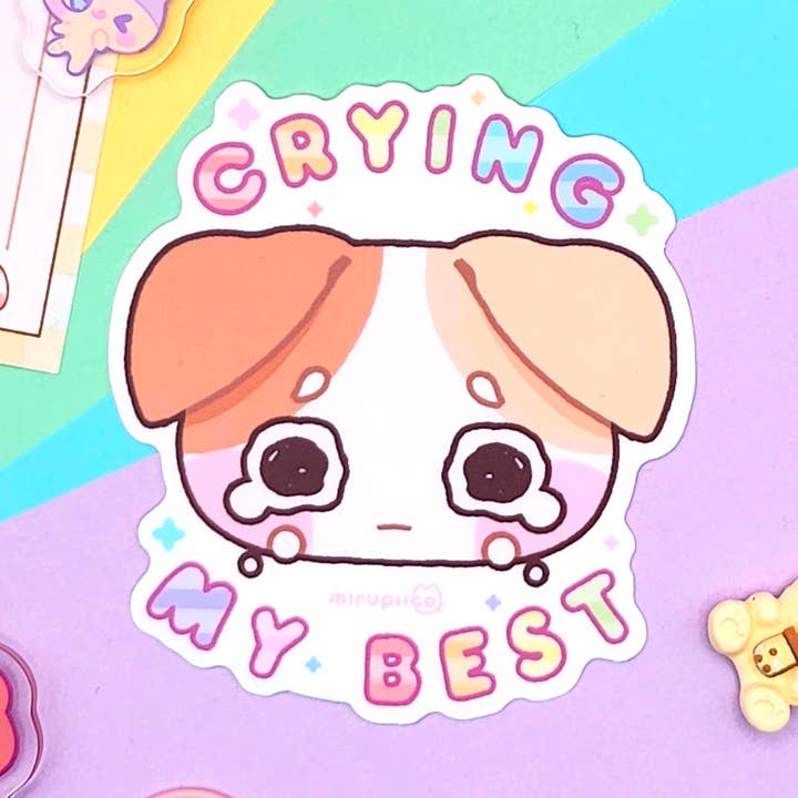 Crying My Best 3in Vinyl Sticker for wholesale by mirupiico