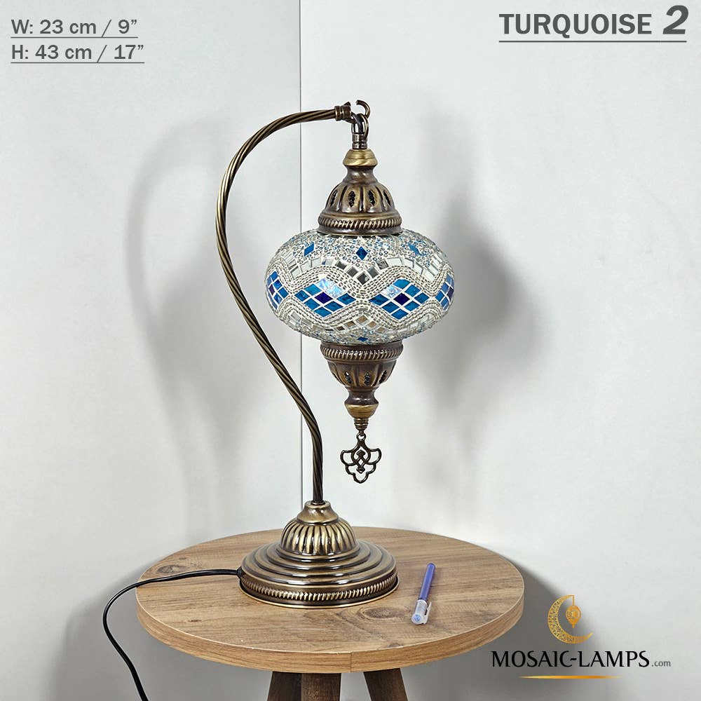 Mosaic Lamps - Wholesale Accent/Desk Lamp - 10+Colors - Gooseneck Large Globe Mosaic Table Lamp, Turkish79