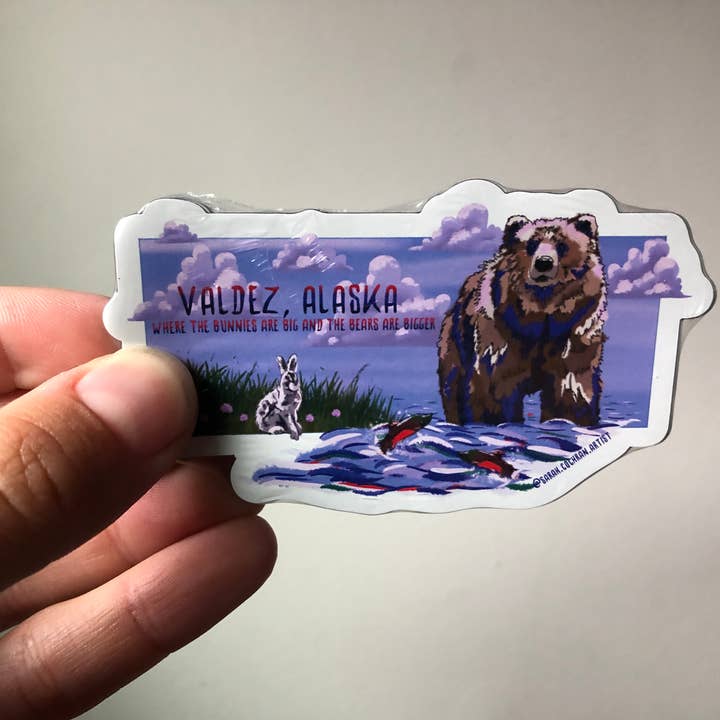 Bears and Bunnies, Valdez, Alaska Magnet for wholesale by Sarah Cochran Artist