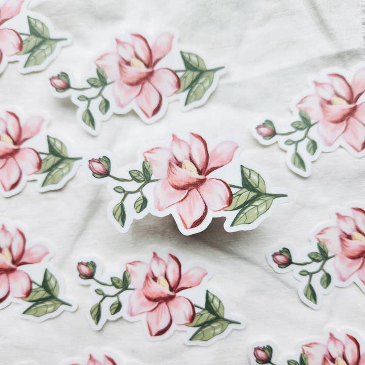 Magnolia Blossom Die Cut Sticker for wholesale by Full Bloom and Co.