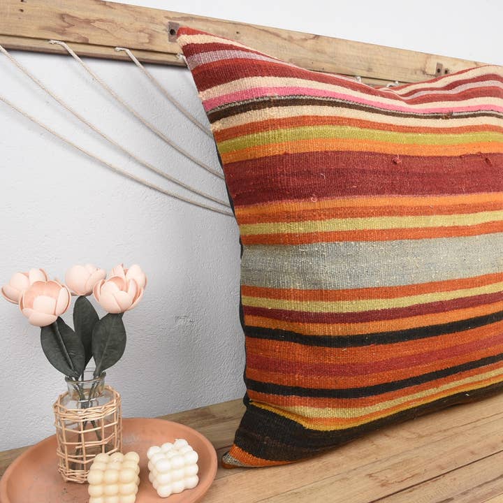 Cojín de diseño a rayas antiguas para decoración del hogar 32x32 para venta al por mayor de Kilim Pillow Decors