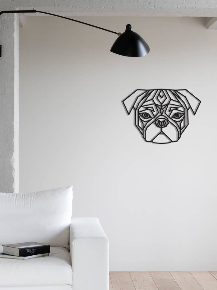 Mops hund geometrisk 3D trä vägg konst för wholesale av EtchTwentyEight