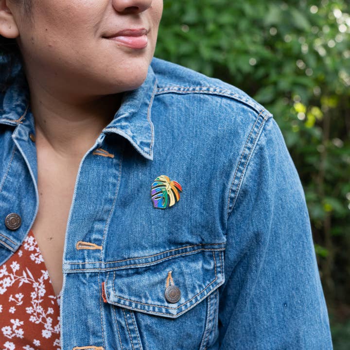 Happily Plants - Wholesale Lapel Pin/Button - Monstera Rainbow Pride Plant Lapel Pin, Pride Gifts7